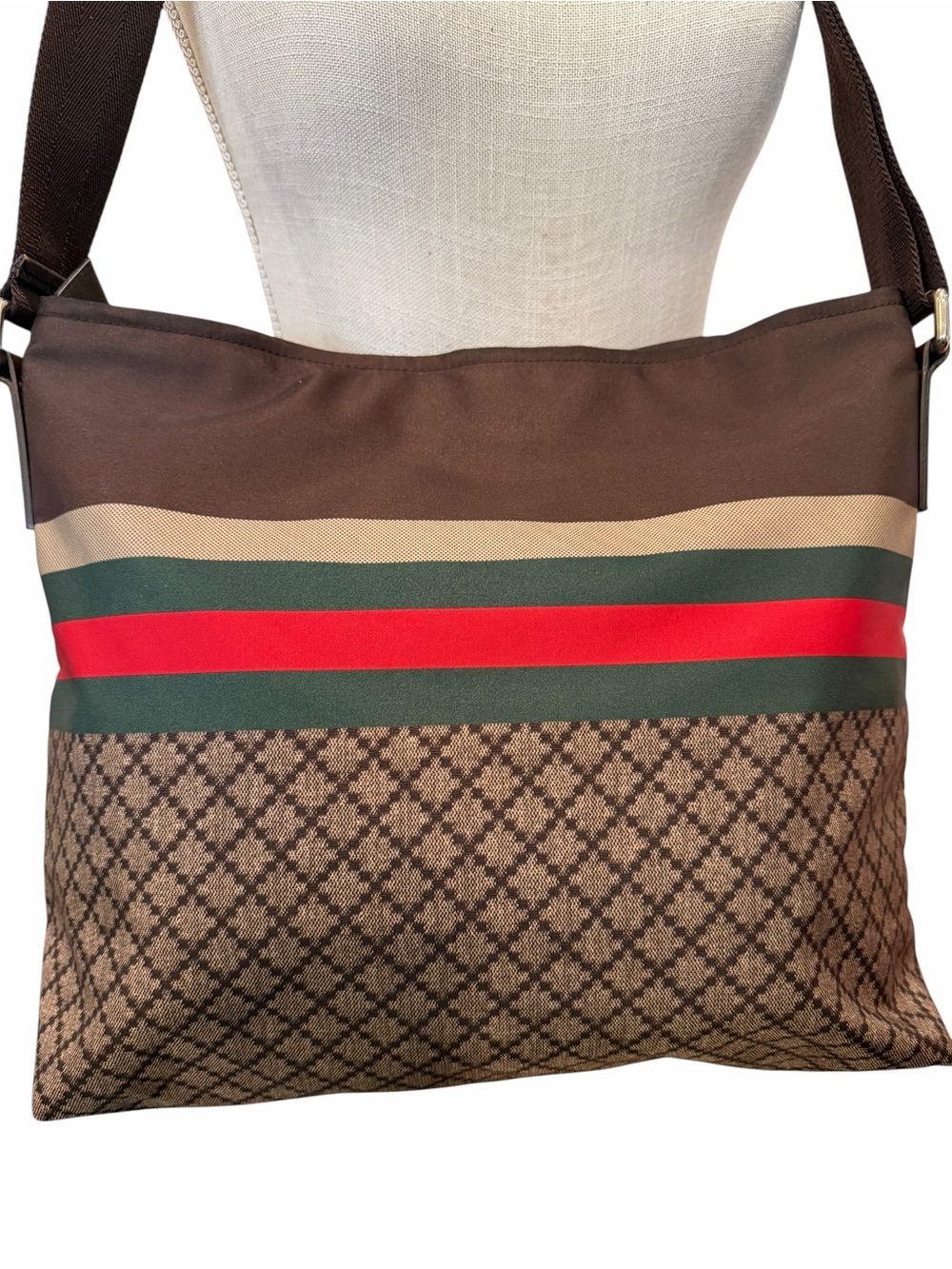 Gucci Diamante Web Crossbody Bag In Brown - Picture 10 of 13